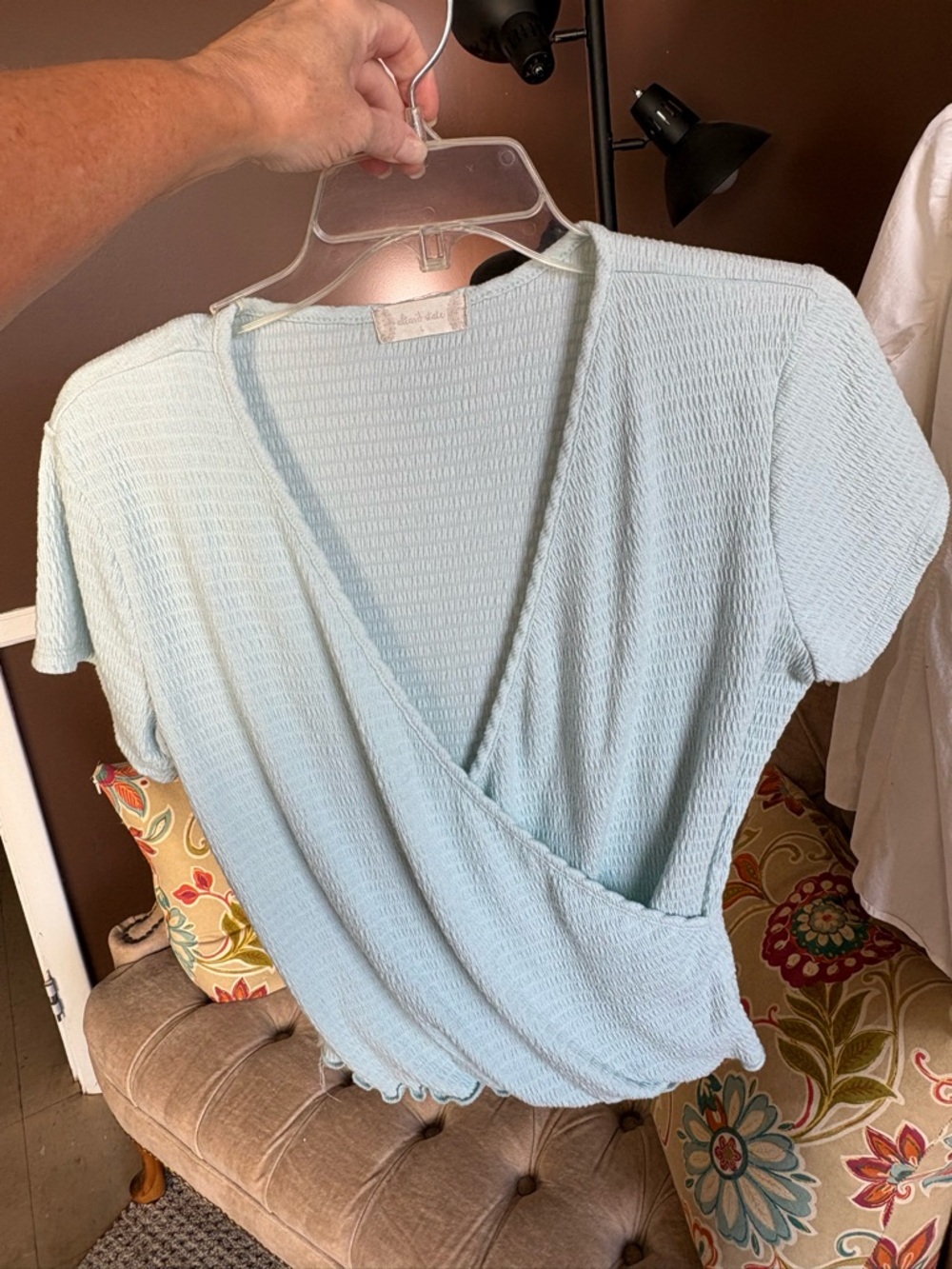 Women's Light Blue Textured Wrap Top